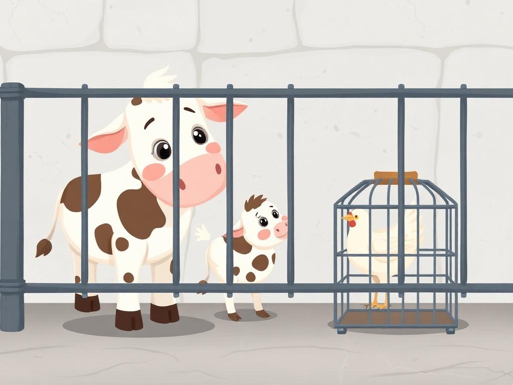 Cartoon animals behind bars looking sad