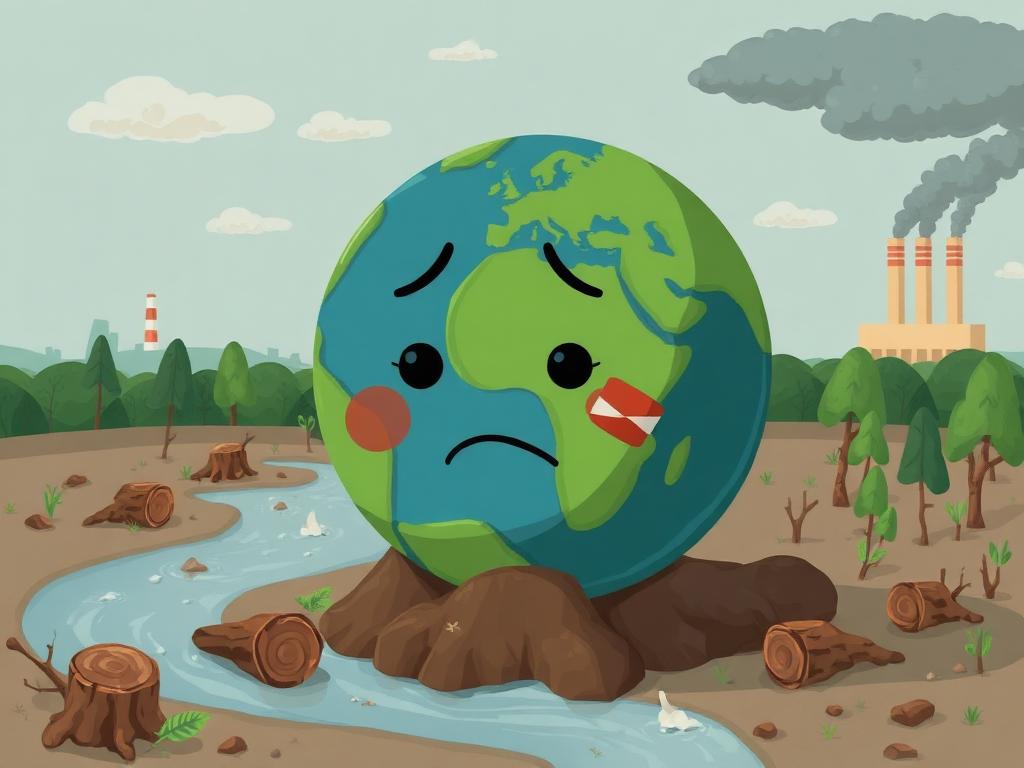 Cartoon Earth looking sad